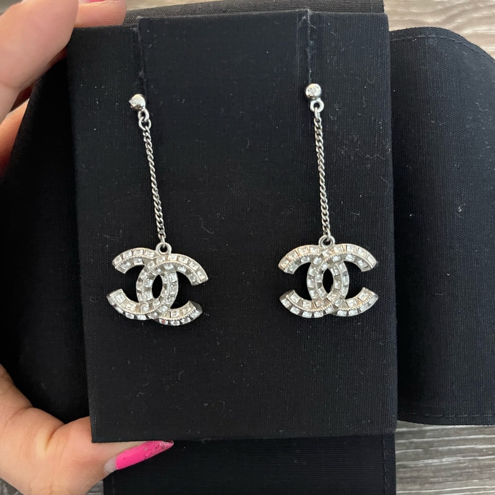 Authentic Chanel cc drop earrings